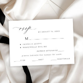 モダンな黒と白のメニュー選択式結婚式RSVP 出欠カード