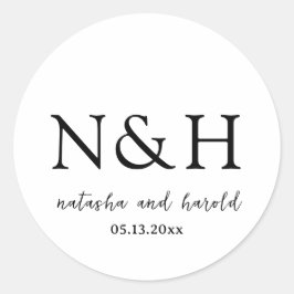 モダンな黒と白のモノグラムの結婚式 ラウンドシール