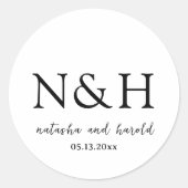 モダンな黒と白のモノグラムの結婚式 ラウンドシール (正面)