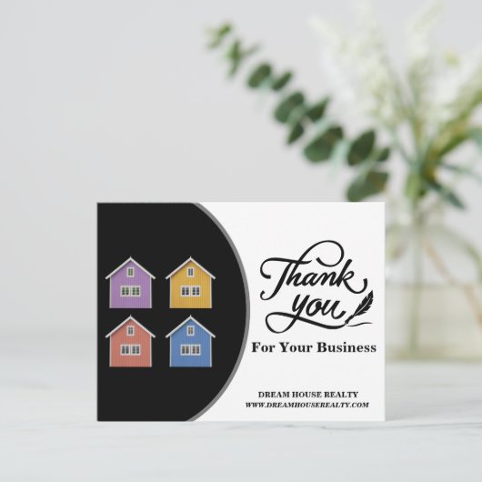 モダンな黒と白の不動産エージェント感謝状 ポストカード (スタンド正面)