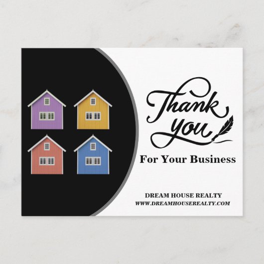 モダンな黒と白の不動産エージェント感謝状 ポストカード (正面)