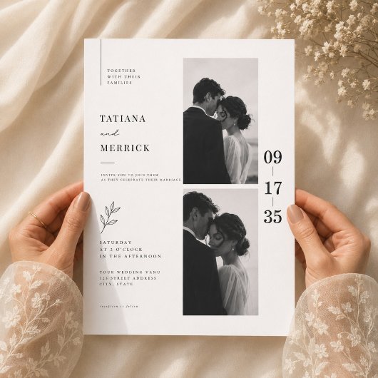 モダンな黒と白の二枚の写真の結婚式招待状 招待状
