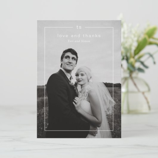 モダンな黒と白の写真の結婚式 サンキューカード (スタンド正面)