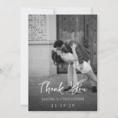モダンな黒と白の写真の結婚式 サンキューカード (正面)