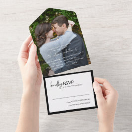 モダンな黒と白の写真 ウェディング オールインワン招待状