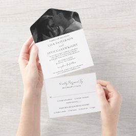 モダンな黒と白の写真　クラシックな結婚式 オールインワン招待状
