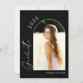モダンな黒と白の写真 卒業パーティー 招待状 (正面)
