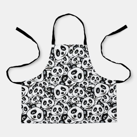 モダンな黒と白の可愛いパンダベア柄 エプロン (正面)