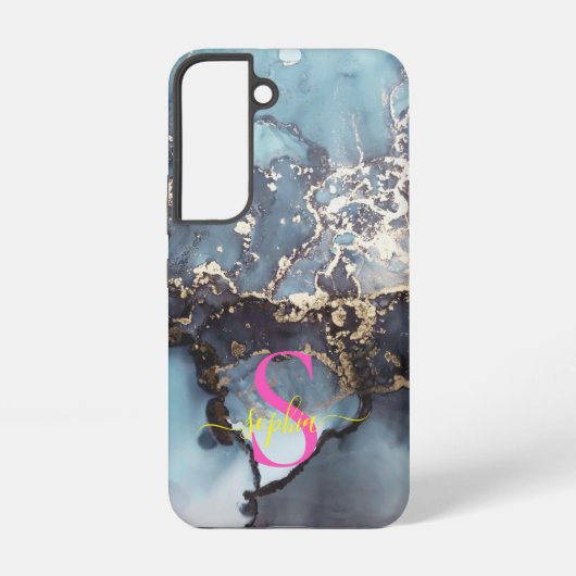 モダンな黒と白の大理石のイニシャル SAMSUNG GALAXYケース (裏面)