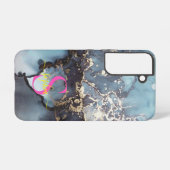 モダンな黒と白の大理石のイニシャル SAMSUNG GALAXYケース (裏面横)