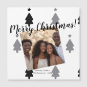モダンな黒と白の家族写真 クリスマスマグネット (正面)