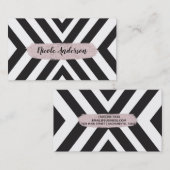 モダンな黒と白の幾何学的なラインとシックなピンクのブラシ 名刺 (正面/裏面)