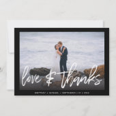 モダンな黒と白の愛と感謝の写真結婚式 サンキューカード (正面)
