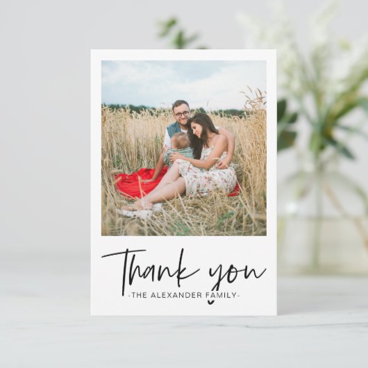 モダンな黒と白の感謝スクリプト写真 サンキューカード (スタンド正面)