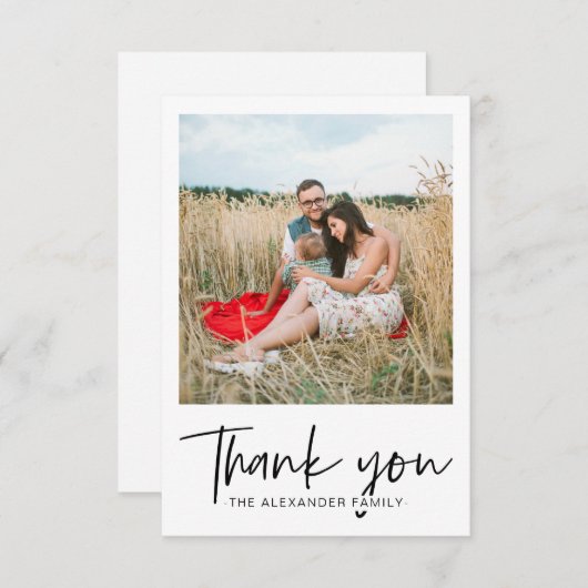 モダンな黒と白の感謝スクリプト写真 サンキューカード (正面/裏面)