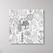 モダンな黒と白の手描きツリーアート キャンバスプリント (正面)
