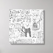 モダンな黒と白の手描き 猫 キャンバスプリント (正面)