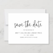 モダンな黒と白の手書きスクリプトの結婚式セイヴ・ザ・デート マグネット招待状 (正面)