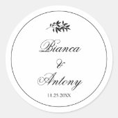 モダンな黒と白の枝と縁取りの結婚式 ラウンドシール (正面)