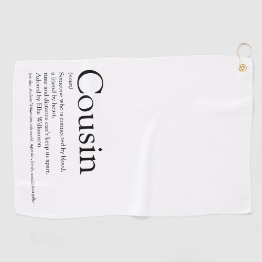 モダンな黒と白の楽しい従兄弟の定義 ゴルフタオル (横)