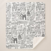 モダンな黒と白の猫と子猫のパターン シェルパブランケット (正面)