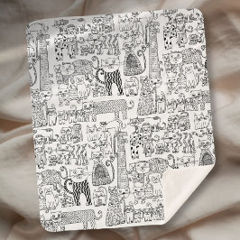 モダンな黒と白の猫と子猫のパターン シェルパブランケット