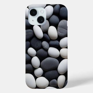モダンな黒と白の禅ストーン柄 iPhone 15ケース