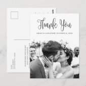 モダンな黒と白の筆記体 結婚式のお礼 ポストカード (正面/裏面)