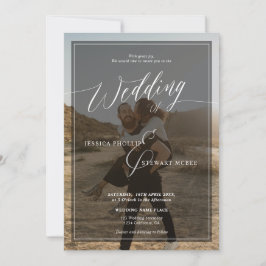 モダンな黒と白の結婚式のスクリプト2枚の写真 招待状