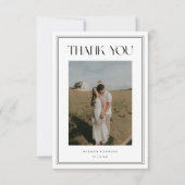 モダンな黒と白の結婚式の写真 サンキューカード (正面)