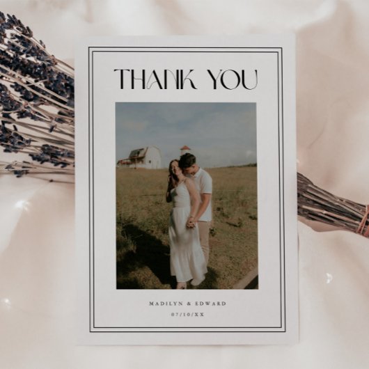 モダンな黒と白の結婚式の写真 サンキューカード