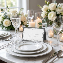 モダンな黒と白の結婚式の折りたたみ式プレイスカード プレイスカード