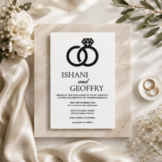 モダンな黒と白の結婚式の招待状 ミニマル 招待状