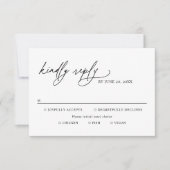 モダンな黒と白の結婚式の食事オプションRSVP 出欠カード (正面)