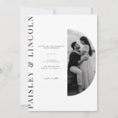 モダンな黒と白の結婚式アーチ写真 招待状 (正面)