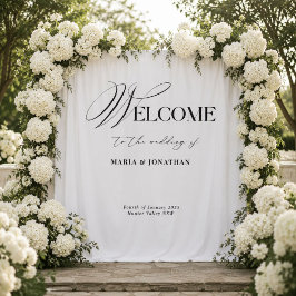 モダンな黒と白の結婚式ウェルカムサイン タペストリー