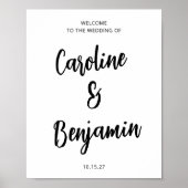 モダンな黒と白の結婚式ウェルカムサイン ポスター (正面)