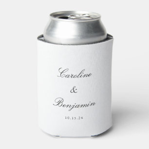モダンな黒と白の結婚式カリグラフィー 名前入り 缶クーラー