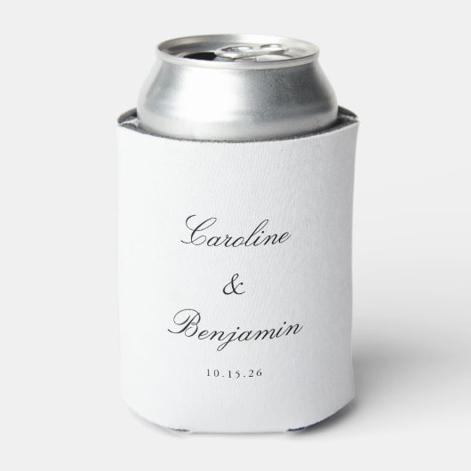 モダンな黒と白の結婚式カリグラフィー 名前入り 缶クーラー (缶正面)
