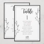 モダンな黒と白の結婚式座席表カード (正面/裏面)