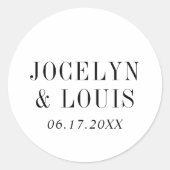 モダンな黒と白の結婚式 ラウンドシール (正面)
