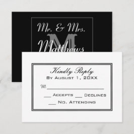 モダンな黒と白の結婚式RSVPカード 出欠カード