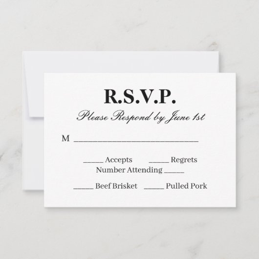 モダンな黒と白の結婚式RSVPカード 出欠カード (正面)