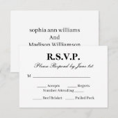 モダンな黒と白の結婚式RSVPカード 出欠カード (正面/裏面)