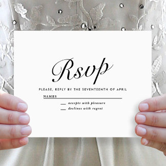 モダンな黒と白の結婚式RSVP シーズンカード
