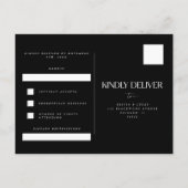 モダンな黒と白の結婚式RSVP ポストカード (裏面)