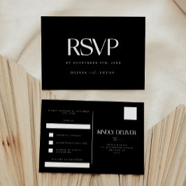 モダンな黒と白の結婚式RSVP ポストカード