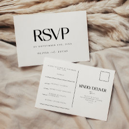 モダンな黒と白の結婚式RSVP ポストカード