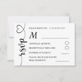 モダンな黒と白の結婚式RSVP 出欠カード (正面)