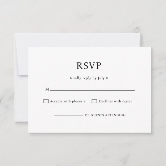 モダンな黒と白の結婚式RSVP 出欠カード (正面)